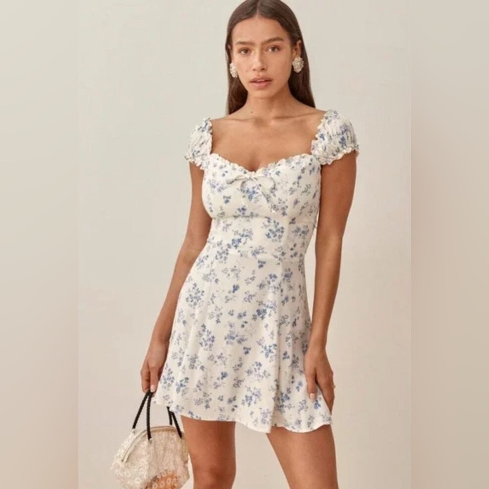 Reformation pacey blue white floral dress size 6